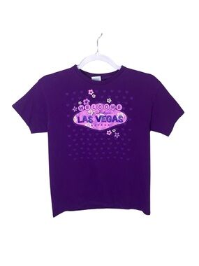 Vintage Style Las Vegas Purple & Pink Graphic Crewneck T-Shirt Youth Size Large